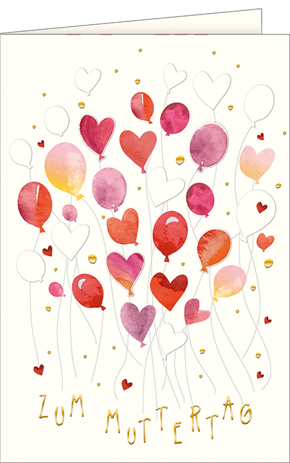 Muttertagskarte MIT GEMALTEN HERZEN UND LUFTBALLONS